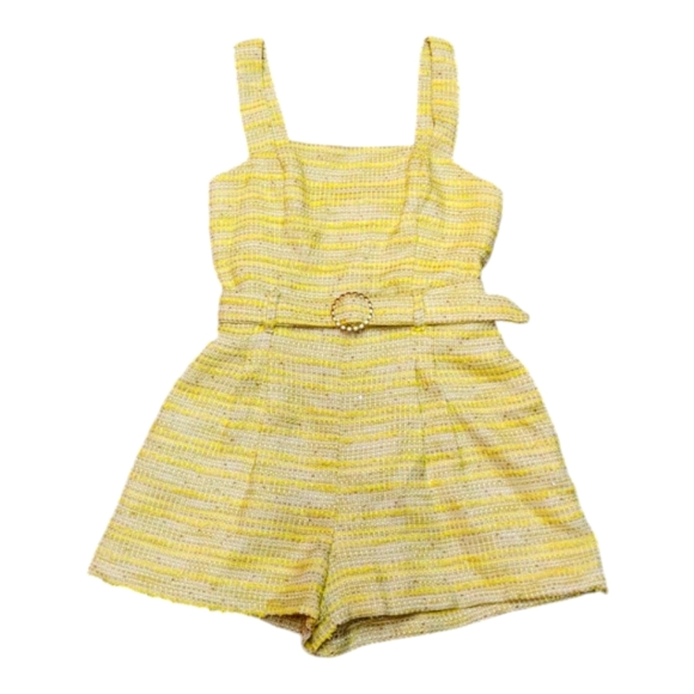 Lavender Brown Yellow Striped Tweed Romper